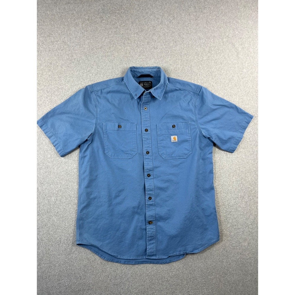 Carhart Workwear Shirt Mens L Blue Relaxed Fit Short Sleeve Canvas Button Down
